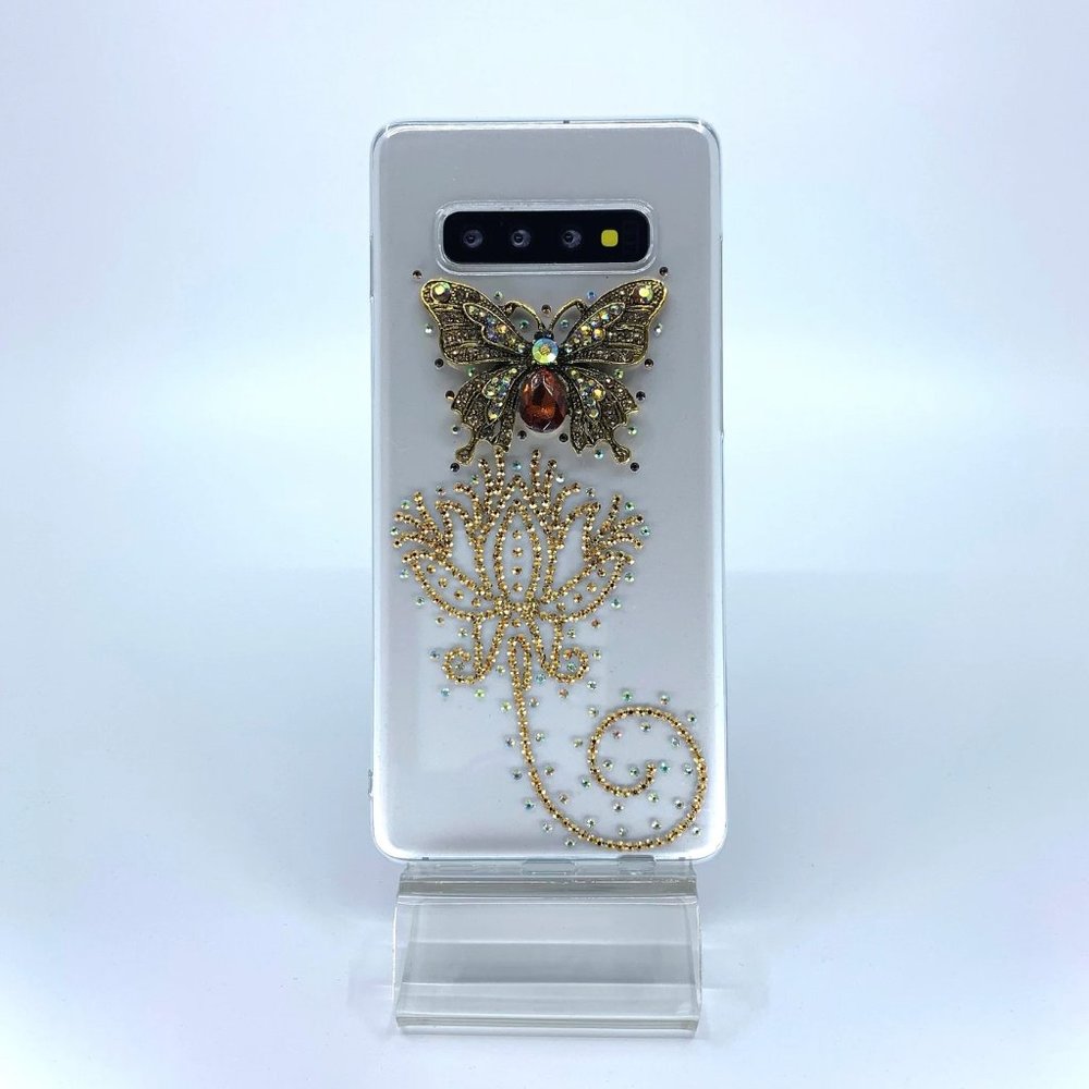Galaxy S10 Plus case. PC material. Handmade. Aurora borealis, gold rhinestones